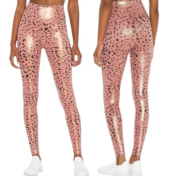 Beach Riot Sport Leopard Leggings Pink Glittery Animal Print Yoga Pilates | M - Picture 1 of 8